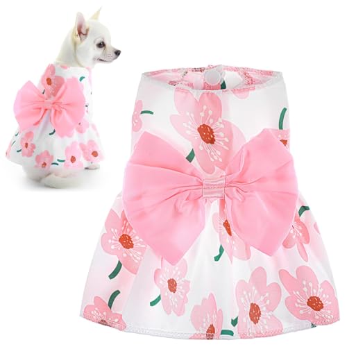 Cute Floral Pet Clothes for Small and Medium Dogs & Cats - Lightweight Princess Bowknot Summer Dress Puppy & Kitten Outfit Comfortable Breathable Dog Dresses for Girls (X-Small)