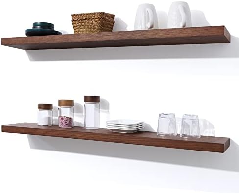 Axeman Oak Floating Shelves, 36 Inch Wall Shelf Set of 2, Solid Wood Shelves for Wall Storage, Wall Mounted Wooden Display Shelf for Bathroom Bedroom Kitchen Garage, Walnut