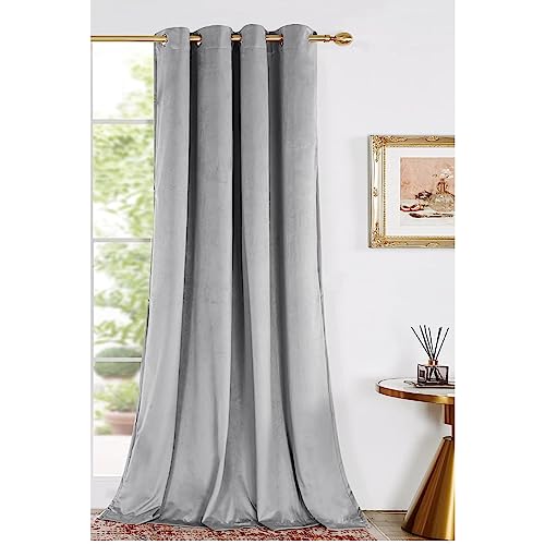 Image of Amazon Brand - Solimo Velvet Curtain Set of 1 (52x48 Inch) Plain Door & Window Curtains for Living Room & Bedroom |75% Light Blocking, Eyelet Curtains for Home Decor in Silver Color (4 feet x 4 feet)