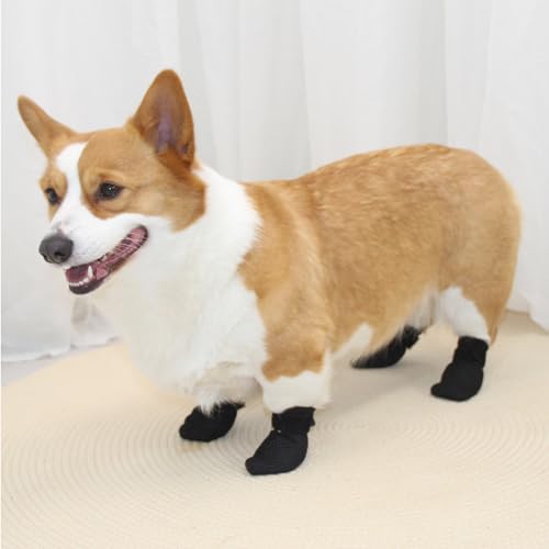 Image of HDKUW Cat Anti-Scratch Shoes, Pet Deterrent Boots for Small Dogs, Grooming Accessories Nail Gloves, Adjustable Claw Cover for Bathing Shaving Treatment Checking Black XL