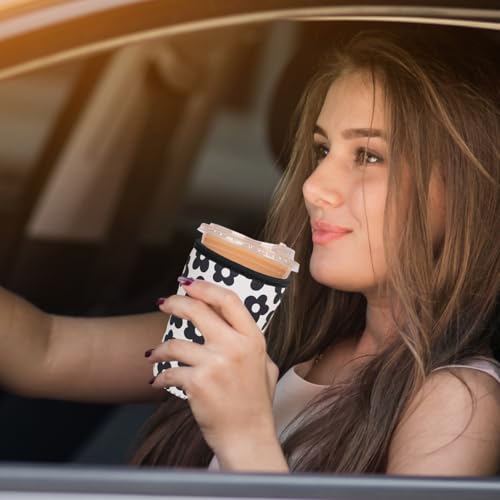 Image of Reusable Insulated Neoprene Iced Coffee Cup Sleeve, Durable Drink Sleeve for Cold Beverages, Beverage Holder for Iced Coffee (Black Flowers)
