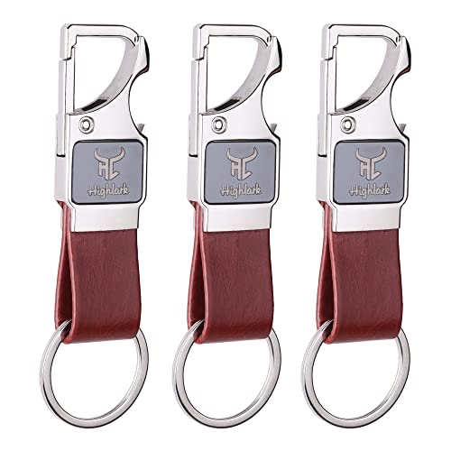 Image of Heavy Duty Metal Carabiner Keychain with Leather Strap for Men & Women | Premium Belt Clip Key Holder | Secure Spring Lock Key Ring for Car, Bike & Office Keys