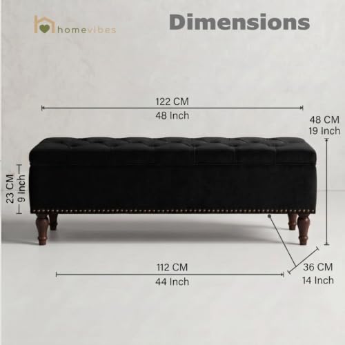 Image of Velum 3 Seater Sofa for Living Room & Office | Premium Fabric Upholstery | Solid Wood Frame | Comfortable Seating | 3 Years Warranty (Black, Storage Ottoman)
