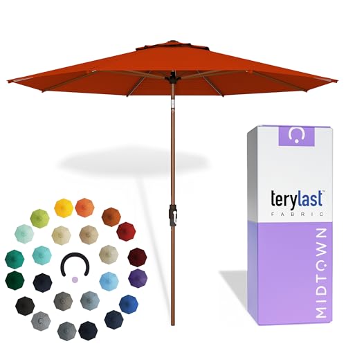 Image of Midtown Umbrellas Wooden 2-8 Ft Patio Umbrella, Apple Canopy
