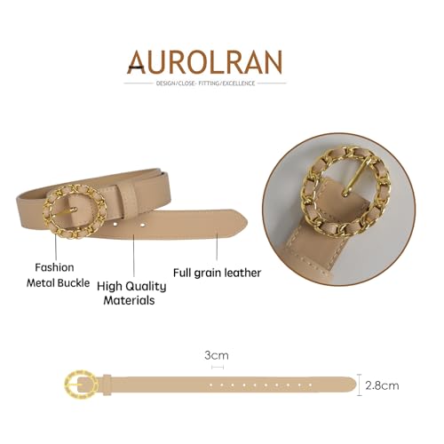 Image of Women's Fashion Classic Metal Buckle Leather Belt with Jeans Dress