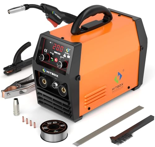 HITBOX 200A Gasless MIG Welder, 3-in-1 Flux Core Welder MIG/ARC/Lift TIG, Portable 240V IGBT Inverter Welding Machine with Torch & 0.8mm Wire, Perfect for Beginners (HBM1200)
