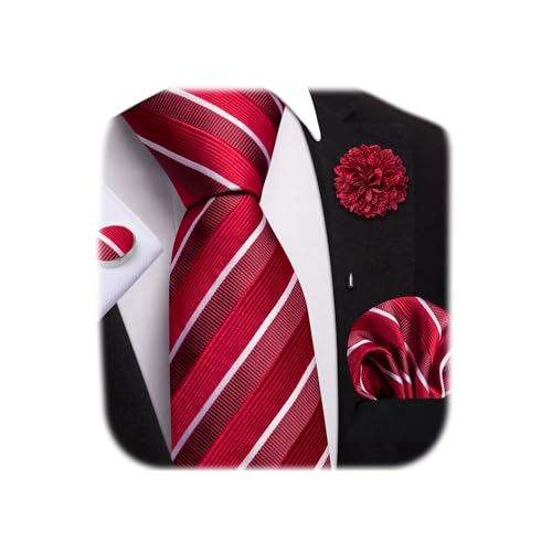 Image of Dubulle Mens Tie and Lapel Pin Paisley Striped Floral Necktie for Men Pocket Square Cufflinks 4PCS Set Wedding Party
