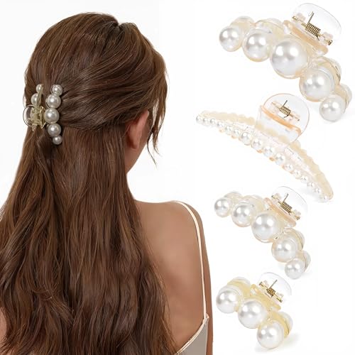 Haarklammern – 4 Stück, Perlen-Haarspangen, starker Halt, Haarspangen für Damen, dickes, dünnes Haar, Braut-Haar-Zubehör, Kopfbedeckung, Styling-Werkzeuge für Party, Hochzeit