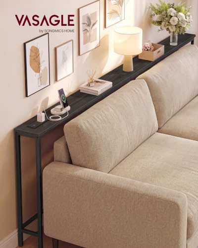 Image of VASAGLE 78.8 inch Console Table, Narrow Behind Couch Table with Outlet | Sofa Table with 2 Hooks, for Entryway, Living Room, Easy Assembly, Charcoal Gray and Ink Black, BARNET Collection ULNT077B201