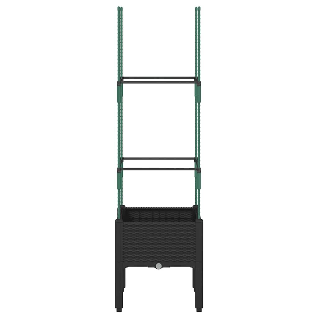 Ogrodnik z siatką polipropylenową 40x40x142,5 cm czarny | Podwyższona konstrukcja przeciw chwastom, elegancki wygląd rattanu, łatwy drenaż, dla roślin pnących