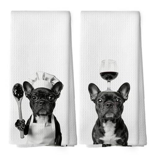 XPH Funny French Bulldog Hand Towels, French Bulldog Gifts for Women Men, Dog Mom Dad Lover Gifts Hand Towels for Home Bathroom Decorations, Funny Dog Bathroom Decor 16x24inch Set of 2