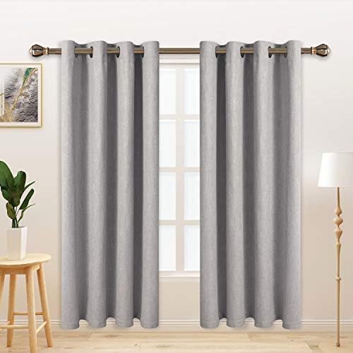 LORDTEX Linen Look Textured Blackout Curtains with Thermal Insulated Liner - Heavy Thick Grommet Window Drapes for Bedroom, 50 x 84 Inches, Silver, Set of 2 Panels