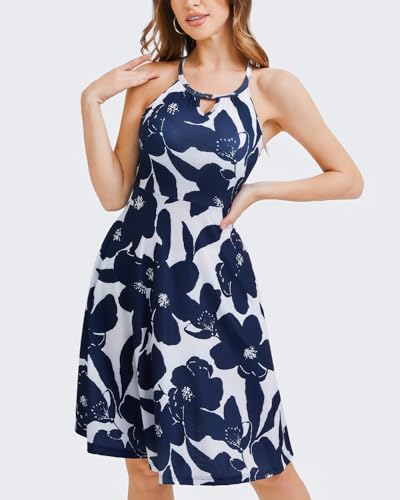 Image of ANYFITTING Built in Bra Halter Dresses for Women 2026 Summer Pockets Dress Flowy Midi Sundresses Beach Vacation