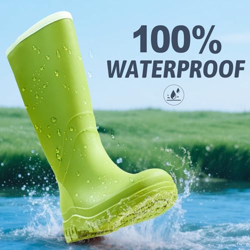 Image of rain boots women waterproof deck boots tall work boot comfortable Fishing boot lightweight chelsea bootie for Gardening Boating Camping Sailing green