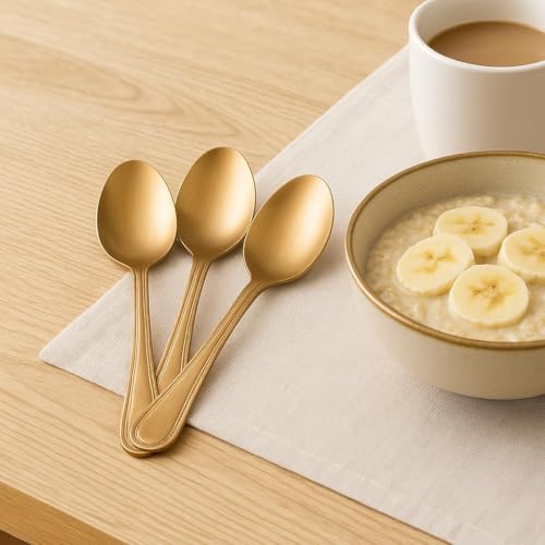 Image of Golden Coffee Spoon (Pack of 6) 15 cm Long Premium Golden Finish Stainless Steel Luxury Tea & Coffee Spoons Dessert, Soup, Daily Use Elegant Gold Tableware with Modern