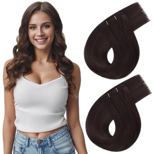 Luxiremi Sew in Weft Hair Extensions Synthetic Hair Bundle 100g Soft as Human Hair Weave Synthetic Hair Straight Medium Brown Bundles for Training
