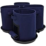 EverBounty 7 Gallon Grow Bags, Extra Thick 400G Fabric Pots with Saucer Trays, 2 Windows | 4-Pack-Bl