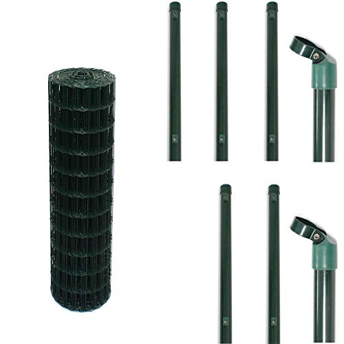Preisvergleich Produktbild ESTEXO Schweißgitter Gartenzaunset inklusive Zaunpfosten und Zaunstreben; verzinkt; RAL 6005 grün; 1,2 x 10 m