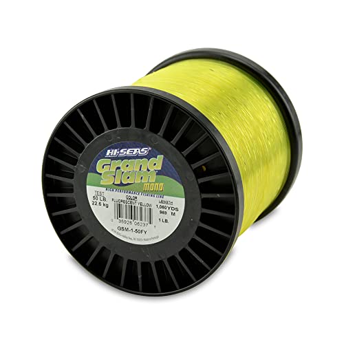 Hi-Seas Grand Slam Monofilament Line, 50 lb / 22.6 kg Test, .028 in / 0.70 mm Dia, Fluorescent Yellow, 1060 yd / 969 m