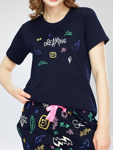 Image of ZEYO Night Suit for Women's Printed Cotton Night Dress of Top and Pajama Set 5774