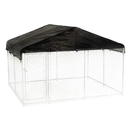 Lucky Dog 10 x 10 Ft Outdoor Steel Chain Link Dog Kennel & Waterproof Roof Cover