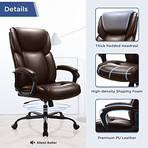 Home Office Desk Chair High Back Adjustable Ergonomic Managerial Rolling Swivel Task Chair Computer Pu Leather Executive Chairs With Padded Armrest, Brown #TOP1