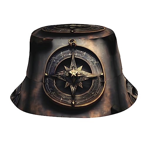 Magical Design Norse Runes Compass Unisex Adult Sunshade Bucket hat, Summer Beach Sun hatï¼ŒLight and Breathable Foldable Black