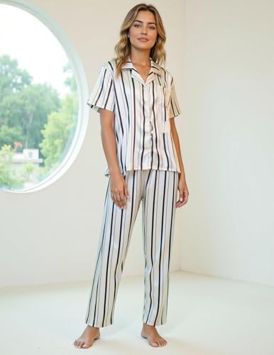 Image of UMBY Silk Satin Pajamas for Women Set 2 Piece button down Soft Silk Pjs Sets Cozy Silky Pajama Short Sleeve