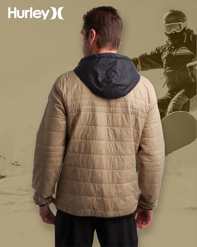 Image of Hurley Mens Puffer Jacket - Lightweight Packable Insulated Winter Coat for Men - Weather Resistant Quilted Outdoor Jacket