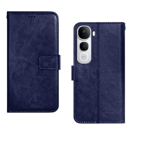 Image of amazon basics Vivo Y400 Pro 5G Flip Cover | Card Pockets Wallet & Stand | Flip Cover for Vivo Y400 Pro 5G (Blue)