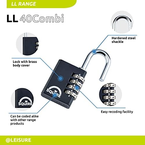 Squire Combination Small Padlock (Locker Lock Combi 40) - Tough Steel Shackle - 4 Wheel Combination Padlock  Travel Lock for Home, Shed Lock, Garage Lock, Gym Locker & Luggage (Black, 40 mm)