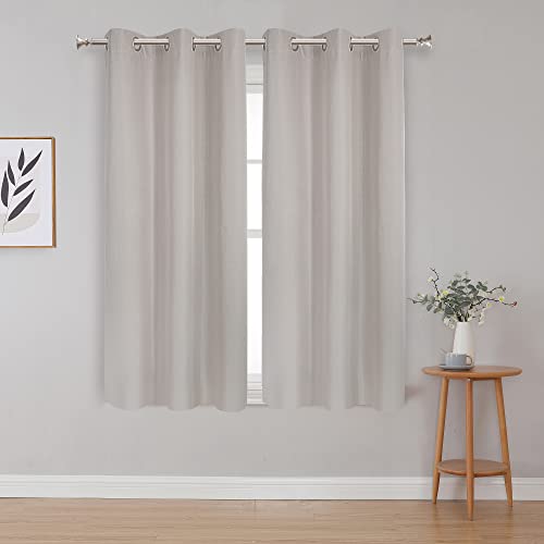 OWENIE 100% Blackout Curtains 63 Inch Long 2 Panels for Bedroom, Textured Living Room Curtain Casual Weave Thermal Insulated Curtains, Grommet Room Darkening Window Treatment, (Natural, 42\" x 63\") - Thumbnail 2