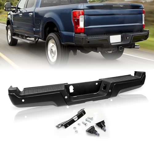 JSBOYAT Black Rear Bumper Assembly Compatible with 2017-2022 Ford F-250 F-350 Super Duty Back Bumper with Sensor Holes FO1103196