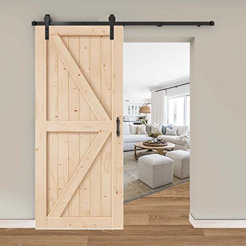 38In X 84In Sliding Barn Wood Door With Hardware Kit & Handle, There In One Series Unfinished #TOP6