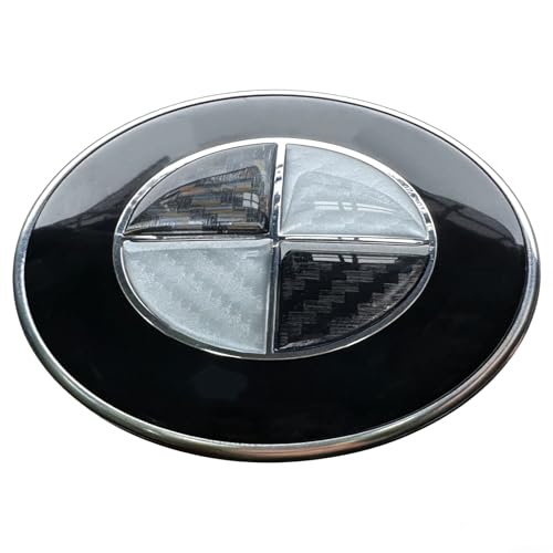 YUUKUVEP 3D Epoxy Resin Sticker Compatible with BMW Emblem Silver Black Carbon Fiber Stickers Two-Piece Set with Front and Back Labels