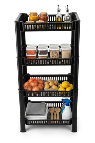 Image of U-Max Multi Tire Kitchen Storage Rack, Plastic Utility Shelf Organiser, Space Saving Storage Solution, Revolving Vegetable Rack (Black, 4)