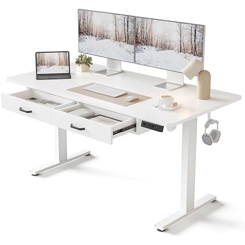 FEZIBO Electric Standing Desk with Double Drawer Cover