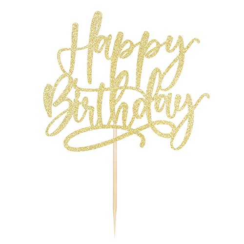 Glitter Happy Birthday Cake Topper, Golden Glitter Happy Birthday Cake Decorationsuitable For Party Decoration For Anniversary/Birthday (Golden) #TOP2