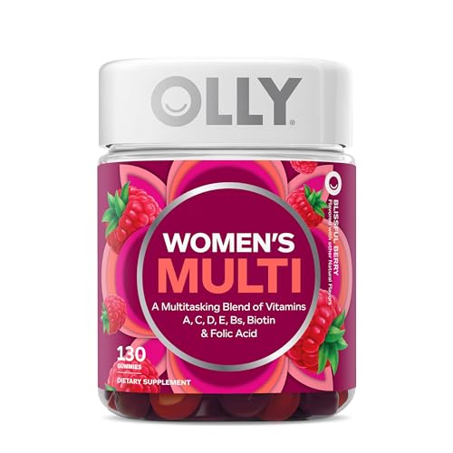 OLLY Women's Daily Multivitamin Gummy, Vitamins A, D, C, E, Biotin, Folic Acid, Adult Chewable Vitamin, Berry Flavor, 65 Day Supply - 130 Count