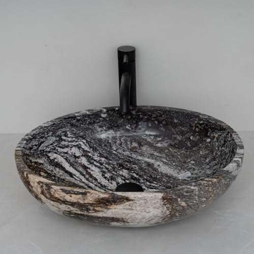 MIDUSO One-of-a-Kind River Stone Vessel Sink – Handcrafted Natural Sink – Elegant Oval Sink for Luxury Bathrooms – Unique and Rare Stone, Choose Your Design Under 'Color' Options, White Veins