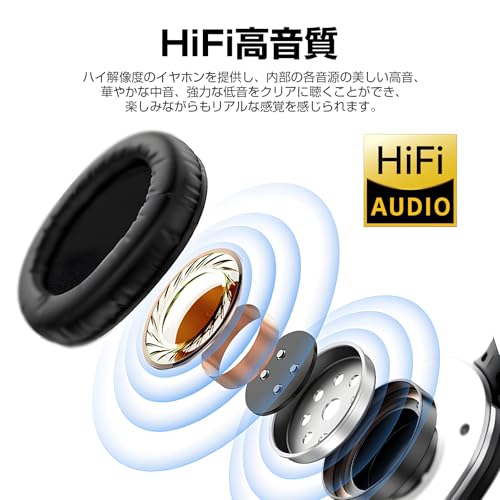 Bluetooth5.3搭載&HIFI高音质 ワイヤレスヘッドホン 有線 無線 両用 密閉型 軽量 最大38時間連続再生 音漏れ防止 折り畳み可能 音量調整可 CVC8.0ノイズキャンセリング SBC AAC対応 低遅延 急速充電対応 TELEC認証 男女兼用 テレワーク 通勤 通学 音楽 映画 日本語取説明書 ブラック 商品画像4