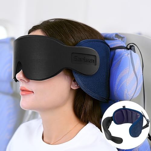 SARISUN Reisekissen Flugzeug mit Sitzgurt, Stabiler Halt | 360° Stützband fürs Flugzeug für Langen Flug, Kopf-Nicken Stoppen, Reise Zubehör für Lange Flüge, Violett