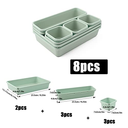 Schubladen Einlagen 8 Stk Trennsystem Gewürz Organizer Schublade Grün Trenner Bad Organizer Boxen Set mit Silikon-Anti-Rutsch-Kugel Hemnes Kommode Küche Schreibtisch Utensilien