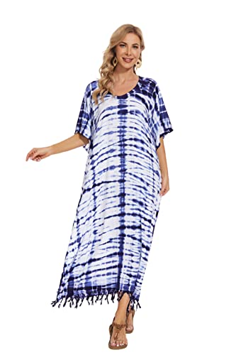Image of Beautybatik Women Hippie Tie Dye Caftan Kaftan Loungewear Maxi Plus Size Long Dress XL to 4X