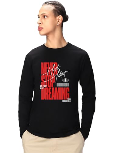 Image of Bewakoof Men's 100% Cotton Graphic Print Regular Fit Full Sleeve Round Neck T-Shirt | Tshirt for Men Cotton| Casual Wear | Street Wear