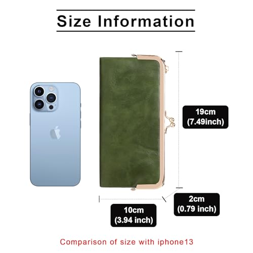 Image of Vintage Wallets for Women Large Bifold Kiss Lock Wallet for Women Leather Zip Clutch Coin Purse