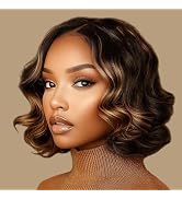 RECOOL Loose Body Short Bob Wig Human Hair Highlight Ombre Human Hair Bob Wigs For Black Women 5x...