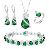 Ever Faith Emerald Cubic Zirconia Clover Jewellery Set Green Silver-Tone