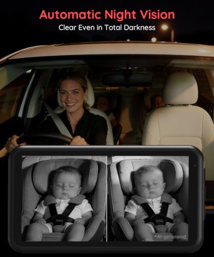 Image of LUCKVIEW BM2 PRO Dual Baby Car Camera, 5.2 inch 1080P Baby Monitor | IR Night Vision and Anti-Shake Mount; Split View Helps Parents Check 2 Kids or Pets In Rear-Facing Car Seats
