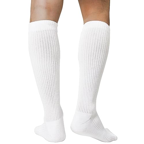 Image of +MD Cotton Compression Socks for Women & Men 4 /6 Pairs 15-20mmHg Knee High for Sports, Travel, Nursing Long Sitting Standing